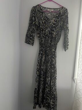 Aura Black Floral Maxi Dress with Yellow & White Accents